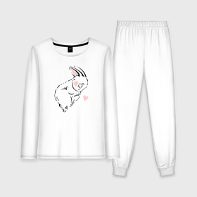 Женская пижама хлопок (с лонгсливом) с принтом Милый спящий зайчик с сердцем рисунок в Рязани,  |  | Тематика изображения на принте: 