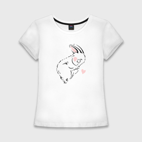 Женская футболка хлопок Slim с принтом Милый спящий зайчик с сердцем рисунок в Рязани,  |  | Тематика изображения на принте: 