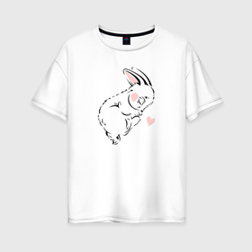Женская футболка хлопок Oversize с принтом Милый спящий зайчик с сердцем рисунок , 100% хлопок | свободный крой, круглый ворот, спущенный рукав, длина до линии бедер
 | 