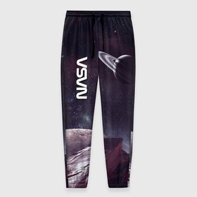 Мужские брюки 3D с принтом Космический пейзаж   Saturn   Nasa в Тюмени, 100% полиэстер | манжеты по низу, эластичный пояс регулируется шнурком, по бокам два кармана без застежек, внутренняя часть кармана из мелкой сетки | 