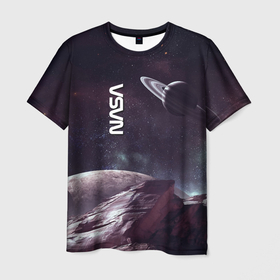 Мужская футболка 3D с принтом Космический пейзаж   Saturn   Nasa в Тюмени, 100% полиэфир | прямой крой, круглый вырез горловины, длина до линии бедер | 
