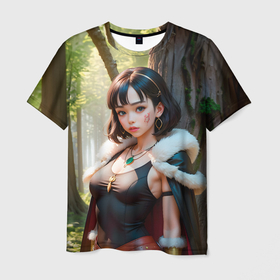 Мужская футболка 3D с принтом Нейросеть   аниме девушка в лесу в Белгороде, 100% полиэфир | прямой крой, круглый вырез горловины, длина до линии бедер | 
