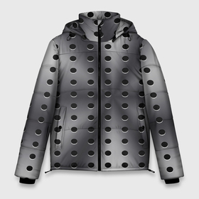 Мужская зимняя куртка 3D с принтом Текстура перфорированного металла в Новосибирске, верх — 100% полиэстер; подкладка — 100% полиэстер; утеплитель — 100% полиэстер | длина ниже бедра, свободный силуэт Оверсайз. Есть воротник-стойка, отстегивающийся капюшон и ветрозащитная планка. 

Боковые карманы с листочкой на кнопках и внутренний карман на молнии. | 