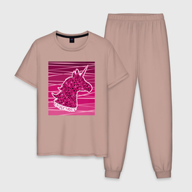 Мужская пижама хлопок с принтом Розовый единорог с блестками в Тюмени, 100% хлопок | брюки и футболка прямого кроя, без карманов, на брюках мягкая резинка на поясе и по низу штанин
 | 