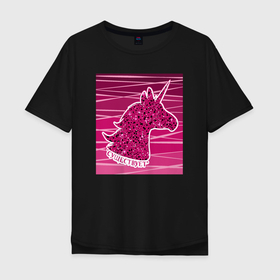 Мужская футболка хлопок Oversize с принтом Розовый единорог с блестками в Санкт-Петербурге, 100% хлопок | свободный крой, круглый ворот, “спинка” длиннее передней части | 