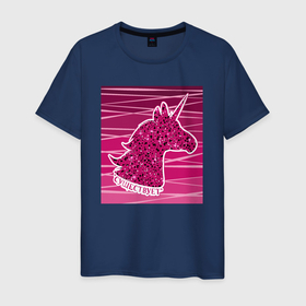 Мужская футболка хлопок с принтом Розовый единорог с блестками в Кировске, 100% хлопок | прямой крой, круглый вырез горловины, длина до линии бедер, слегка спущенное плечо. | 