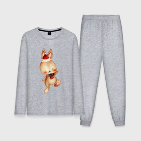 Мужская пижама хлопок (с лонгсливом) с принтом Радостный  зайчик ,  |  | Тематика изображения на принте: 