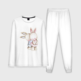 Мужская пижама хлопок (с лонгсливом) с принтом милые зайчата обнимаются в Петрозаводске,  |  | Тематика изображения на принте: 