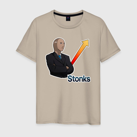 Мужская футболка хлопок с принтом Stonks в Екатеринбурге, 100% хлопок | прямой крой, круглый вырез горловины, длина до линии бедер, слегка спущенное плечо. | 