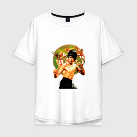 Мужская футболка хлопок Oversize с принтом Bruce Lee kung fu в Кировске, 100% хлопок | свободный крой, круглый ворот, “спинка” длиннее передней части | 