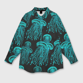 Мужская рубашка oversize 3D с принтом Синие неоновые медузы в Белгороде,  |  | 