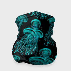 Бандана-труба 3D с принтом Синие неоновые медузы в Петрозаводске, 100% полиэстер, ткань с особыми свойствами — Activecool | плотность 150‒180 г/м2; хорошо тянется, но сохраняет форму | 