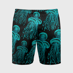 Мужские шорты спортивные с принтом Синие неоновые медузы в Петрозаводске,  |  | 