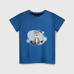Детская футболка хлопок с принтом Милый олень в полосатом шарфике в Курске, 100% хлопок | круглый вырез горловины, полуприлегающий силуэт, длина до линии бедер | 
