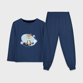 Детская пижама с лонгсливом хлопок с принтом Милый олень в полосатом шарфике ,  |  | Тематика изображения на принте: 