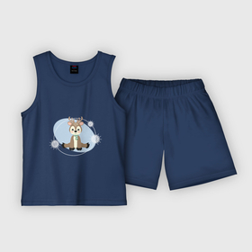 Детская пижама с шортами хлопок с принтом Милый олень в полосатом шарфике ,  |  | Тематика изображения на принте: 