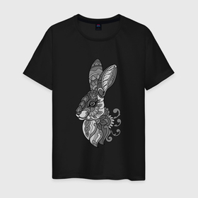Мужская футболка хлопок с принтом Русский серый кролик в Белгороде, 100% хлопок | прямой крой, круглый вырез горловины, длина до линии бедер, слегка спущенное плечо. | 