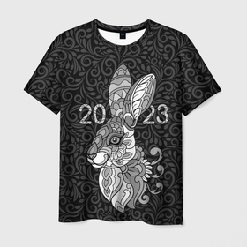Мужская футболка 3D с принтом Русский серый кролик 2023 в Санкт-Петербурге, 100% полиэфир | прямой крой, круглый вырез горловины, длина до линии бедер | 