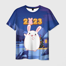 Мужская футболка 3D с принтом Круглый кролик  2023 в Петрозаводске, 100% полиэфир | прямой крой, круглый вырез горловины, длина до линии бедер | 