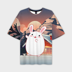 Мужская футболка oversize 3D с принтом Круглый кролик   новый год в Екатеринбурге,  |  | 
