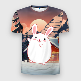 Мужская футболка 3D Slim с принтом Круглый кролик   новый год в Екатеринбурге, 100% полиэстер с улучшенными характеристиками | приталенный силуэт, круглая горловина, широкие плечи, сужается к линии бедра | 