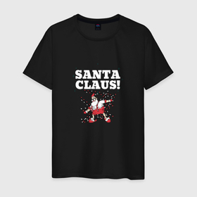 Мужская футболка хлопок с принтом Санта  в гирлянде в Кировске, 100% хлопок | прямой крой, круглый вырез горловины, длина до линии бедер, слегка спущенное плечо. | 