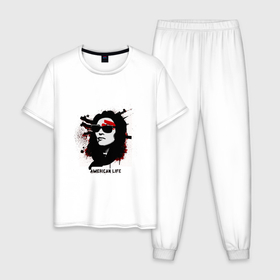 Мужская пижама хлопок с принтом Madonna american life в Кировске, 100% хлопок | брюки и футболка прямого кроя, без карманов, на брюках мягкая резинка на поясе и по низу штанин
 | 