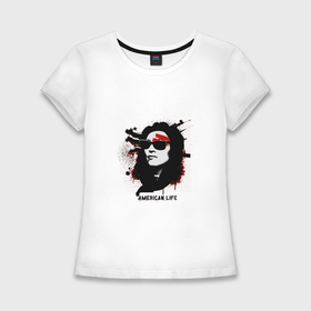 Женская футболка хлопок Slim с принтом Madonna american life в Кировске,  |  | 