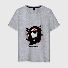 Мужская футболка хлопок с принтом Madonna american life в Петрозаводске, 100% хлопок | прямой крой, круглый вырез горловины, длина до линии бедер, слегка спущенное плечо. | 
