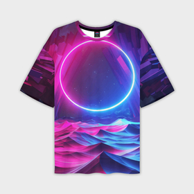 Мужская футболка OVERSIZE 3D с принтом Круг и разноцветные кристаллы   vaporwave ,  |  | Тематика изображения на принте: 