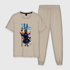 Мужская пижама хлопок с принтом Кролик самурай и душа лисы в Тюмени, 100% хлопок | брюки и футболка прямого кроя, без карманов, на брюках мягкая резинка на поясе и по низу штанин
 | 