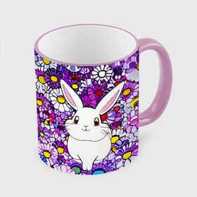 Кружка с полной запечаткой с принтом Веселый кролик в фиолетовых ромашках в Белгороде, керамика | ёмкость 330 мл | 