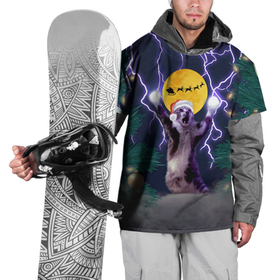 Накидка на куртку 3D с принтом Новогодний кот с молниями , 100% полиэстер |  | 