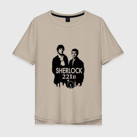 Мужская футболка хлопок Oversize с принтом Sherlock 221B , 100% хлопок | свободный крой, круглый ворот, “спинка” длиннее передней части | Тематика изображения на принте: 