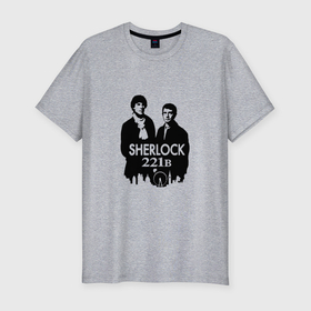 Мужская футболка хлопок Slim с принтом Sherlock 221B , 92% хлопок, 8% лайкра | приталенный силуэт, круглый вырез ворота, длина до линии бедра, короткий рукав | 