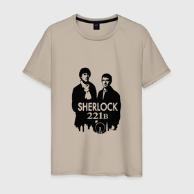 Мужская футболка хлопок с принтом Sherlock 221B в Кировске, 100% хлопок | прямой крой, круглый вырез горловины, длина до линии бедер, слегка спущенное плечо. | 