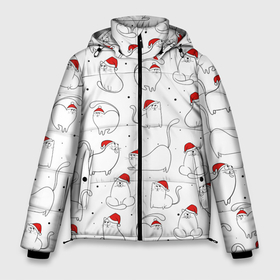 Мужская зимняя куртка 3D с принтом Паттерн новогодний котик в Екатеринбурге, верх — 100% полиэстер; подкладка — 100% полиэстер; утеплитель — 100% полиэстер | длина ниже бедра, свободный силуэт Оверсайз. Есть воротник-стойка, отстегивающийся капюшон и ветрозащитная планка. 

Боковые карманы с листочкой на кнопках и внутренний карман на молнии. | 