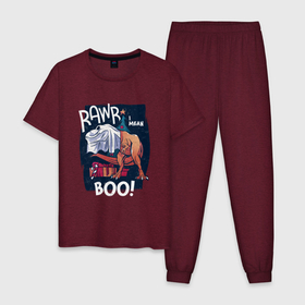 Мужская пижама хлопок с принтом Rawr boo в Курске, 100% хлопок | брюки и футболка прямого кроя, без карманов, на брюках мягкая резинка на поясе и по низу штанин
 | Тематика изображения на принте: 