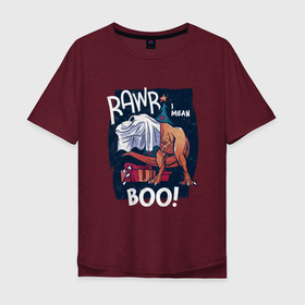 Мужская футболка хлопок Oversize с принтом Rawr boo в Курске, 100% хлопок | свободный крой, круглый ворот, “спинка” длиннее передней части | 