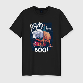 Мужская футболка хлопок Slim с принтом Rawr boo в Курске, 92% хлопок, 8% лайкра | приталенный силуэт, круглый вырез ворота, длина до линии бедра, короткий рукав | 