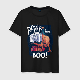 Мужская футболка хлопок с принтом Rawr boo в Екатеринбурге, 100% хлопок | прямой крой, круглый вырез горловины, длина до линии бедер, слегка спущенное плечо. | Тематика изображения на принте: 