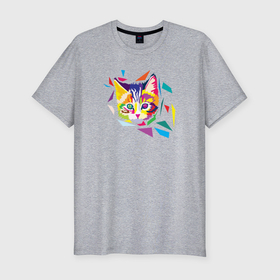 Мужская футболка хлопок Slim с принтом Портрет милого котенка в современном геометрическом стиле wpap , 92% хлопок, 8% лайкра | приталенный силуэт, круглый вырез ворота, длина до линии бедра, короткий рукав | 