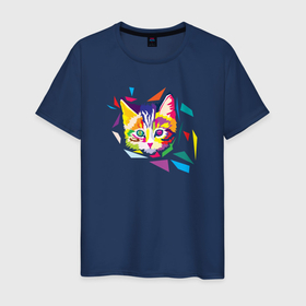 Мужская футболка хлопок с принтом Портрет милого котенка в современном геометрическом стиле wpap в Курске, 100% хлопок | прямой крой, круглый вырез горловины, длина до линии бедер, слегка спущенное плечо. | 