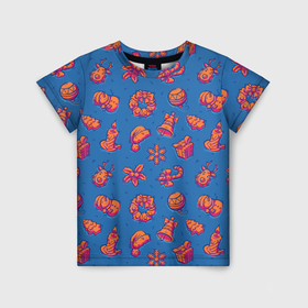 Детская футболка 3D с принтом Новогоднее настроение: красно синий в Кировске, 100% гипоаллергенный полиэфир | прямой крой, круглый вырез горловины, длина до линии бедер, чуть спущенное плечо, ткань немного тянется | 