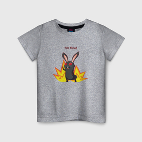 Детская футболка хлопок с принтом Черный кролик I am fine мем , 100% хлопок | круглый вырез горловины, полуприлегающий силуэт, длина до линии бедер | Тематика изображения на принте: 