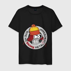 Мужская футболка хлопок с принтом Benders metal spaceship в Екатеринбурге, 100% хлопок | прямой крой, круглый вырез горловины, длина до линии бедер, слегка спущенное плечо. | 