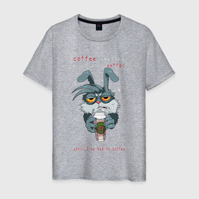 Мужская футболка хлопок с принтом Уставший кролик в Белгороде, 100% хлопок | прямой крой, круглый вырез горловины, длина до линии бедер, слегка спущенное плечо. | 