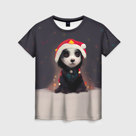 Женская футболка 3D с принтом Пёсель   панда в колпаке , 100% полиэфир ( синтетическое хлопкоподобное полотно) | прямой крой, круглый вырез горловины, длина до линии бедер | 