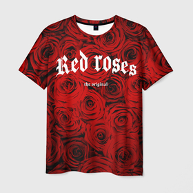 Мужская футболка 3D с принтом Красный розы в Курске, 100% полиэфир | прямой крой, круглый вырез горловины, длина до линии бедер | 