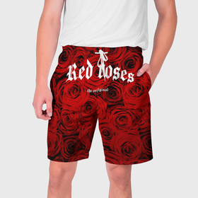 Мужские шорты 3D с принтом Красный розы ,  полиэстер 100% | прямой крой, два кармана без застежек по бокам. Мягкая трикотажная резинка на поясе, внутри которой широкие завязки. Длина чуть выше колен | Тематика изображения на принте: 